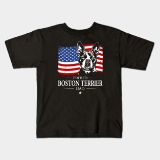 Proud Boston Terrier Dad American Flag patriotic dog Kids T-Shirt